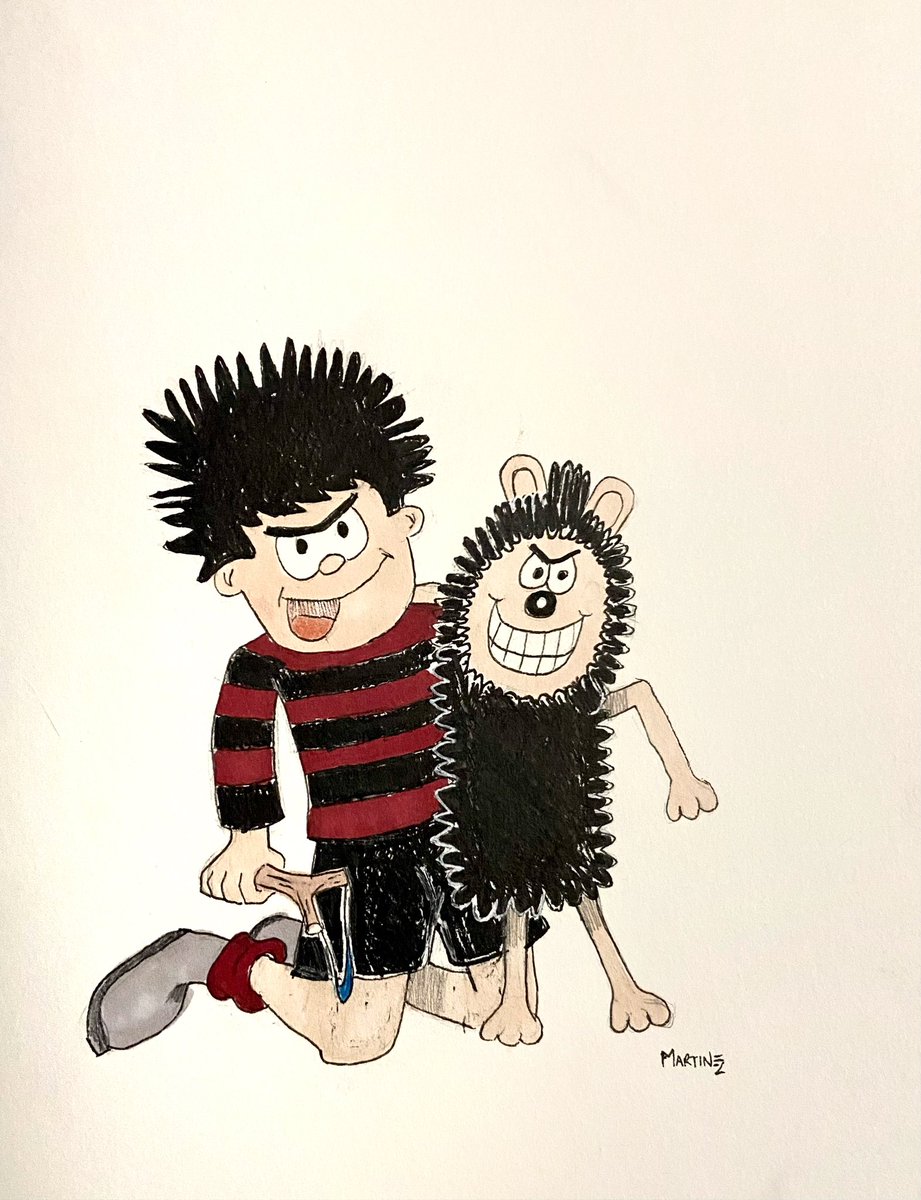 NuWaver74's tweet photo. A drawing of Dennis and Gnasher. Ah, childhood memories. #ArtistOnTwitter #DennistheMenace #Gnasher #drawing #art #Beanocomics https://t.co/EBHAUiQovy