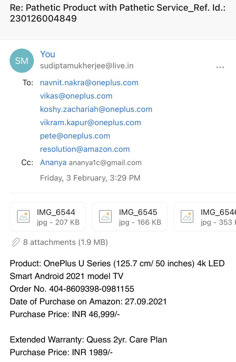 Sudipta46416792's tweet image. #NavnitNakra @OnePlus_Support @oneplus @OnePlus_IN @PeteLau pathetic service by OnePlus along with their pathetic product. Even after writing to the board of directors, shameless OnePlus doesn’t even respond. #boycottOnePlus