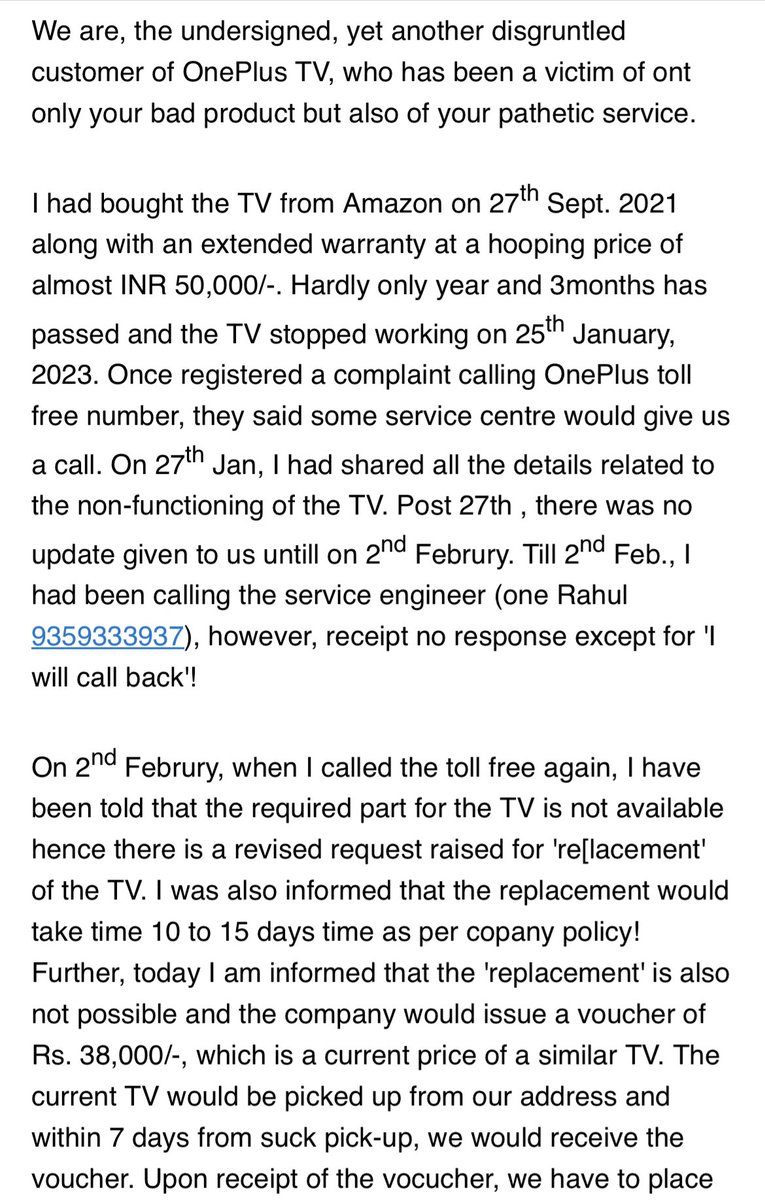 Sudipta46416792's tweet image. #NavnitNakra @OnePlus_Support @oneplus @OnePlus_IN @PeteLau pathetic service by OnePlus along with their pathetic product. Even after writing to the board of directors, shameless OnePlus doesn’t even respond. #boycottOnePlus