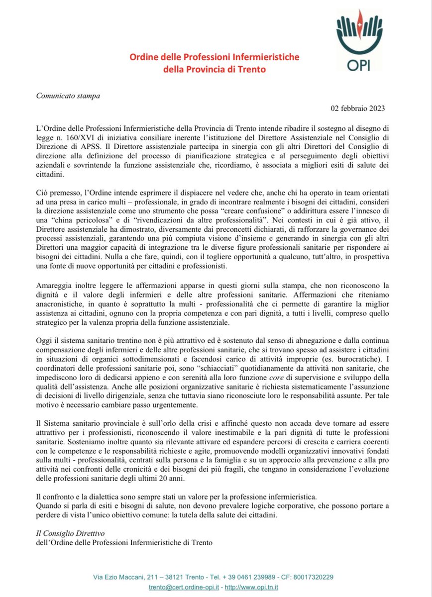 Ordine Professioni Infermieristiche di Trento tweet media