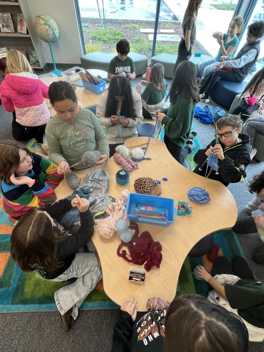 TraceyYearick's tweet photo. Yarn Club @JMEtimberwolves Lunch Buch is the place to be! 🧶 It started with 3 and has grown to this. They created pamphlets, received donations, &amp; spread the word that ALL are welcome. https://t.co/9bfNYkmaC7