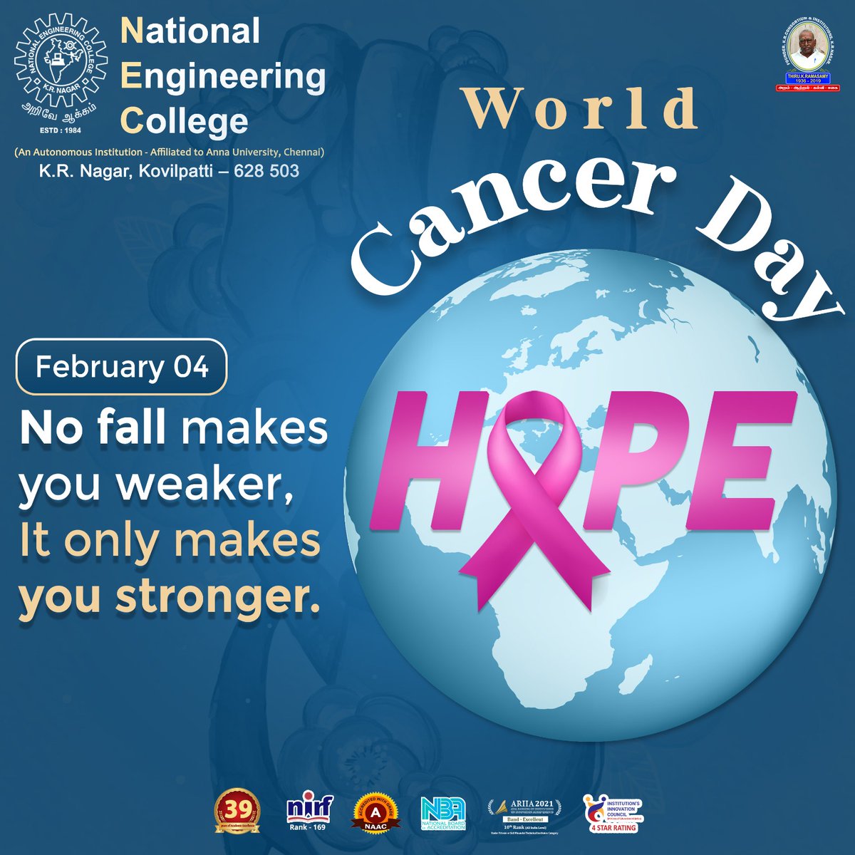 NecScience's tweet photo. World Cancer Day 2023 - 'Close the care gap'.
#nec #ChooseNEC #nationalengineeringcollege #NECKOVILPATTI #COLLEGE #STUDENTS #TAMILNADU #INDIA #TUTICORIN #TIRUNELVELI #KANYAKUMARI #VIRUDHUNAGAR #MADURAI https://t.co/ga68PrmKWZ