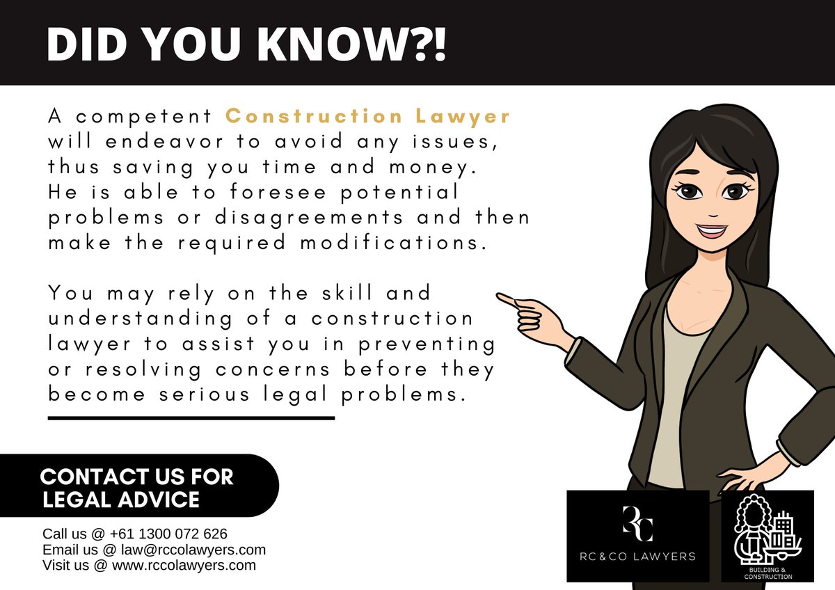 rcco_law's tweet photo. For legal advice, contact us at
Email | law@rccolawyers.com
LinkedIn | https://t.co/kPjFS260MD
Phone | +61 1 300 072 626
Visit our website | https://t.co/eVzCyI9ymh
#RCCO #RCCOLawyers #Australia #AUS #LegalServices #Building #Construction #RochelleCastro https://t.co/RsrOwXpc4l