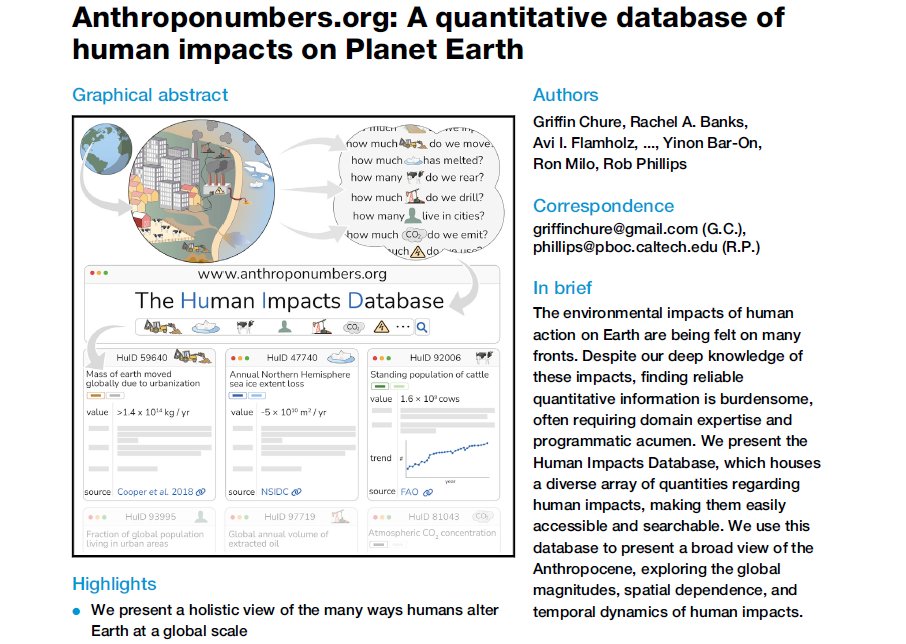 anthroponumbers.org is a *priceless* compendium of solid quantitative data on human impacts. A gift to *everyone* trying to understand what we have done, what needs undoing or re-doing & the scales & timelines involved.🙏@flamholz & all other authors! doi.org/10.1016/j.patt…