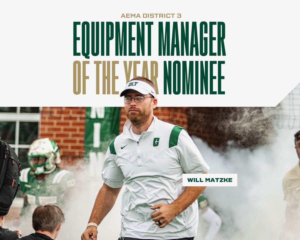 Congratulations to our Director of Football Equipment @MatzkeWill on being nominated for AEMA District 3 Equipment Manager of the year! @CharlotteEquip ⛏️