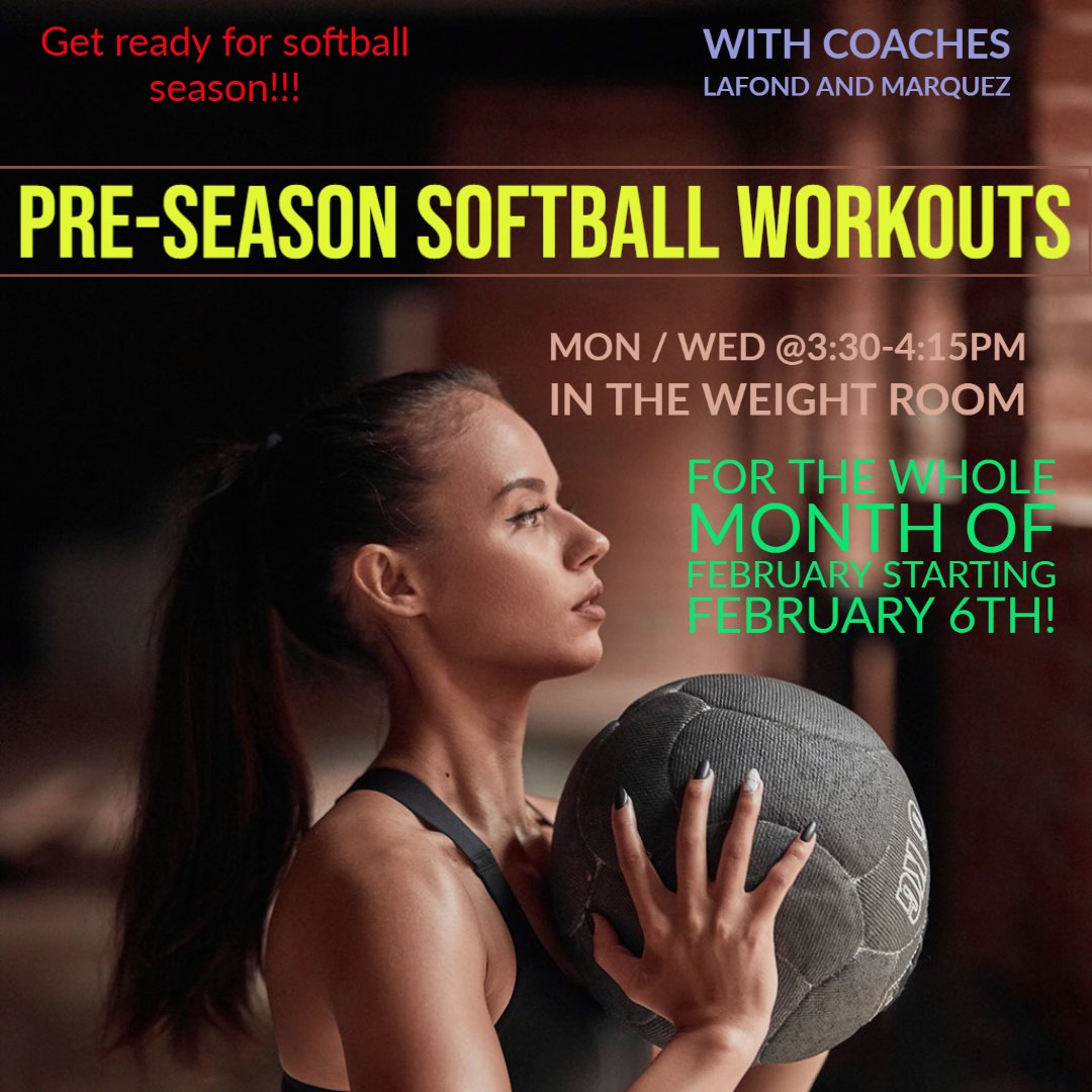 Those interested in softball should come to our pre-season workouts in the weight room! Meet the coaches and get in shape for this upcoming softball season! Hope to see you there!