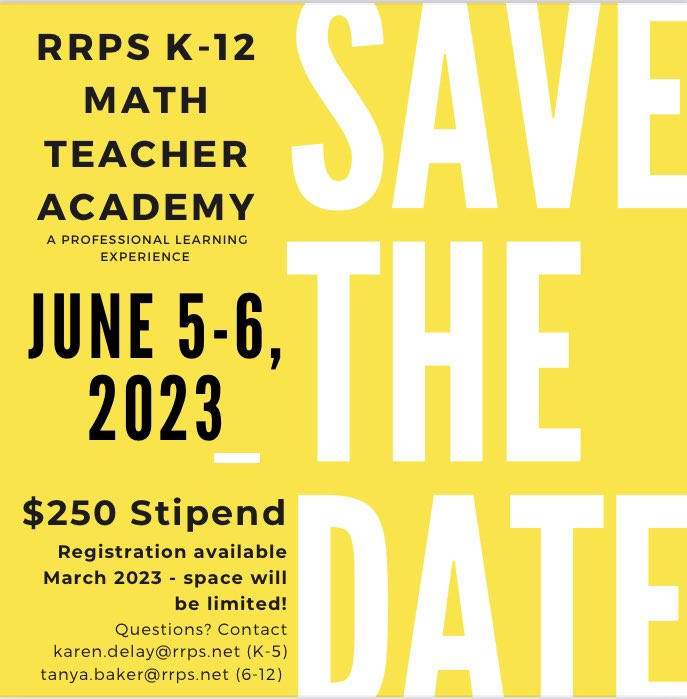 📣RRPS Math Teachers! 📣 <a href="/tbakerRRPS/">Tanya Baker</a> and I can’t wait for June to learn with you! #ignitingpotential