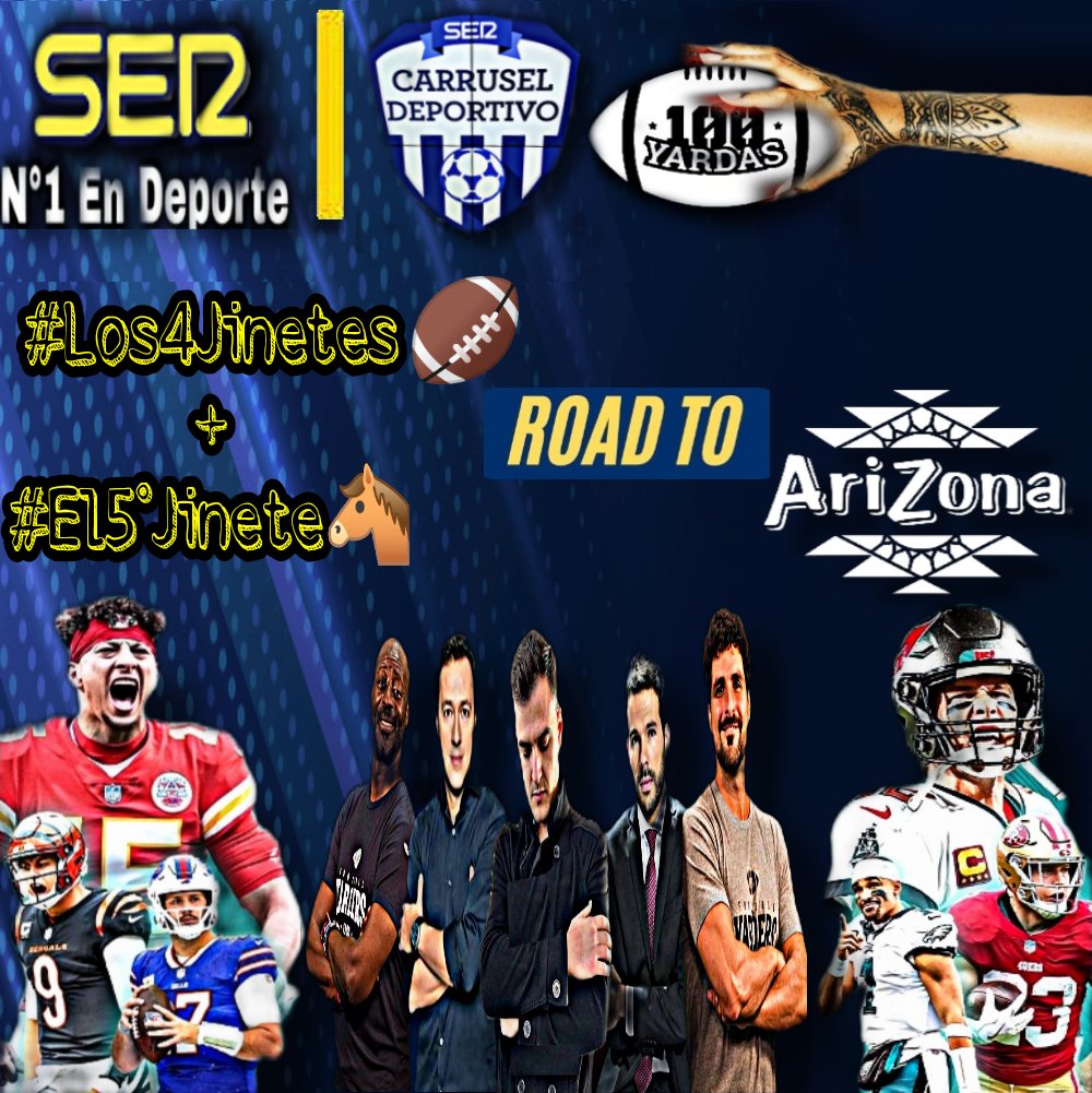 marco_mseyerm's tweet photo. 🚨ATENCIÓN | #Yarders
#Los4Jinetes🏈 @PonsetiRadio @luisvjones @javigomezTV @sagastiker
+ #El5toJinete🐴 #RicardArias de @100yardas_ #RoadToArizona
Let's Go!!! #LaSuperBowlEnLaSER @carrusel a vivir los #100yardasInside y conexiones @YouTube & @TwitchES #TodosSumamosNFL🏈 https://t.co/idmESDGQwY
