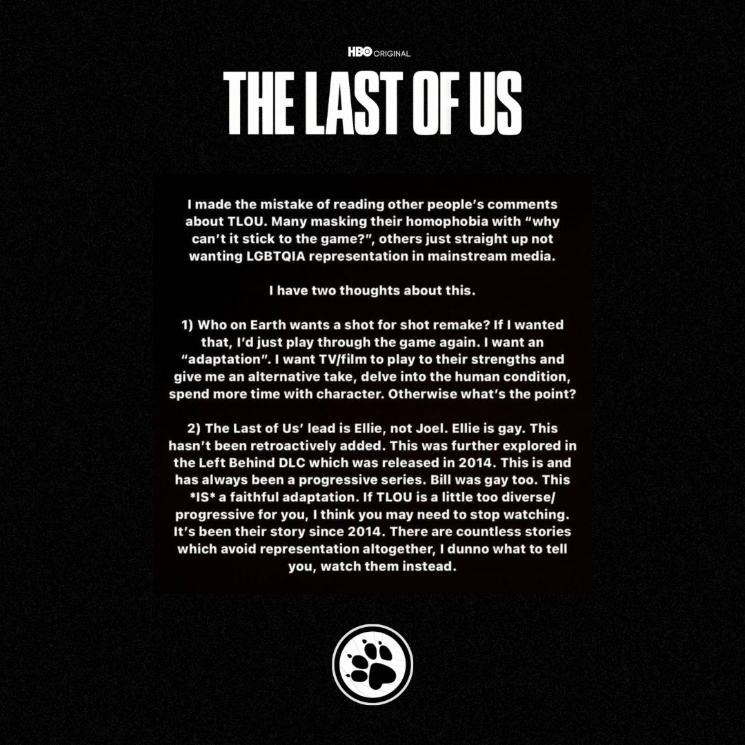 CNymerosMartell's tweet photo. The Last of Us response to the homophobes https://t.co/oIeRKOn84g