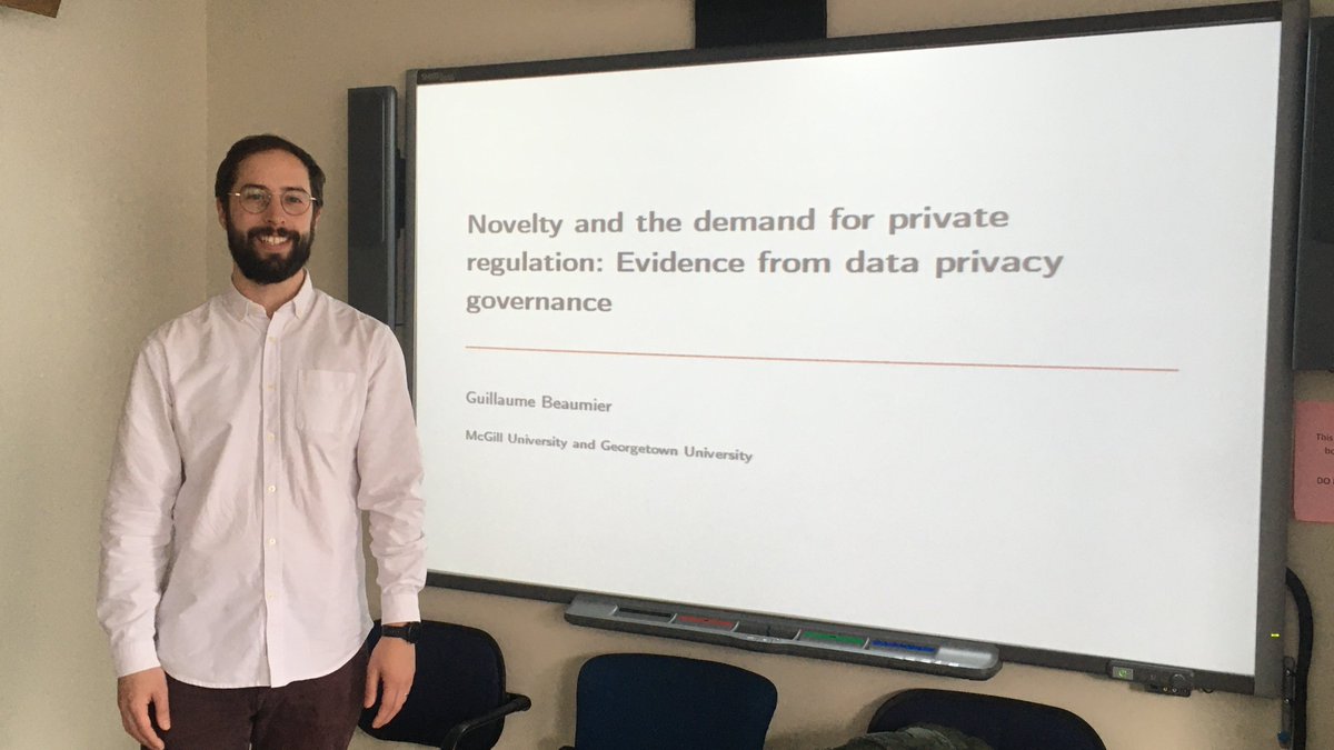 CIPSS_McGill's tweet photo. Thank you @GBBeaumier2 for sharing your research with us today! It was great to learn more about the interplay between private and public actors, the role of experimentation, and the effects of reputational gains in the field of #DataPrivacy  and #PrivateRegulation https://t.co/wHLjcJnfm8