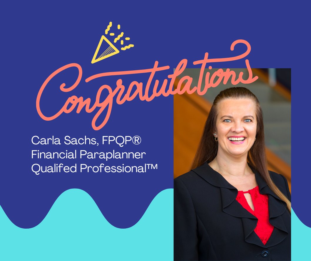 A huge shout out to Carla Sachs for achieving her FPQP®️ designation! She is the first Financial Paraplanner Qualified Professional™️ in our practice and we could not be prouder. Awesome job Carla!