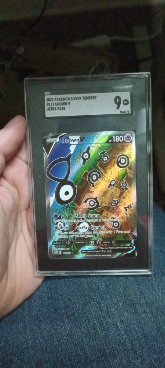 DarkxAmnesia's tweet photo. My first ever slab came back today! 😭😭 its sooo beautiful! 
Whats some of your favorite arts or alt arts?? #PokemonScarletViolet #PokemonTCG #pokemon #sgc #psa #TradingCards #twitch https://t.co/ukPD2CLCkK