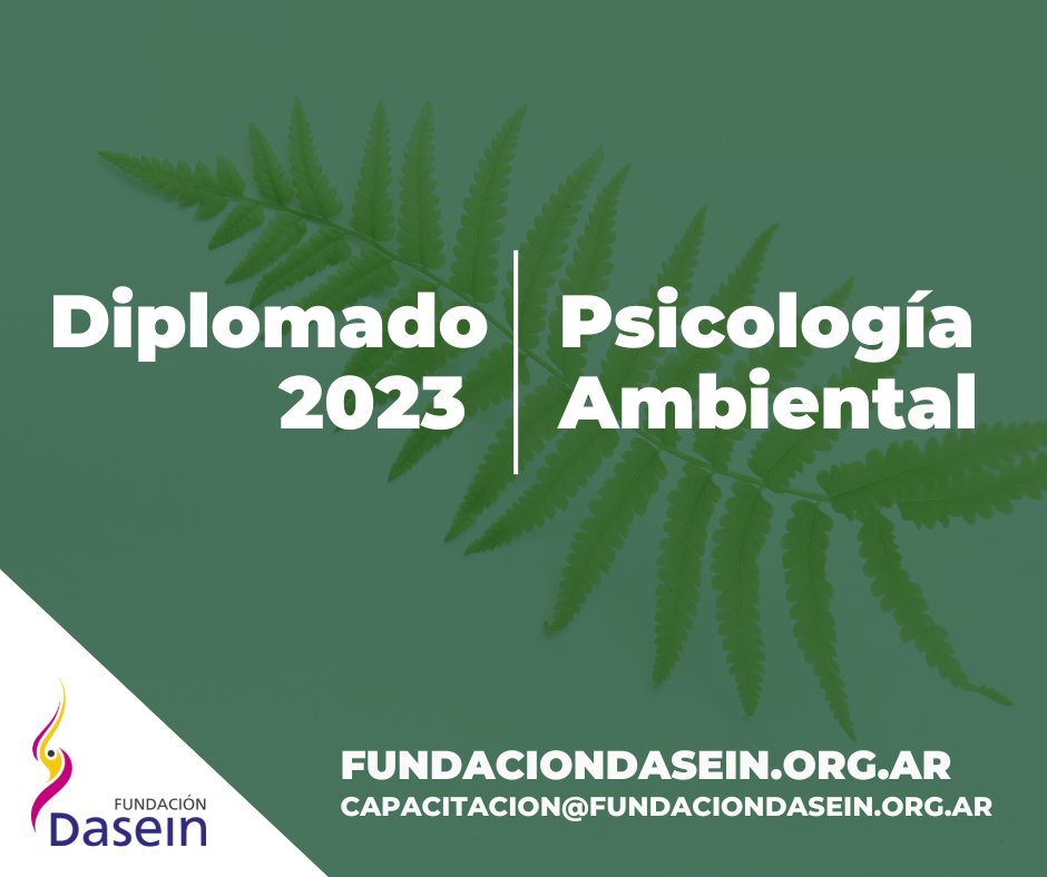 DIPLOMADO EN PSICOLOGÍA AMBIENTAL
Informes e inscripción: capacitacion@fundaciondasein.org.ar
Para más información sobre programas, costos y formas de pago ingresar a: bit.ly/3JFhhvJ