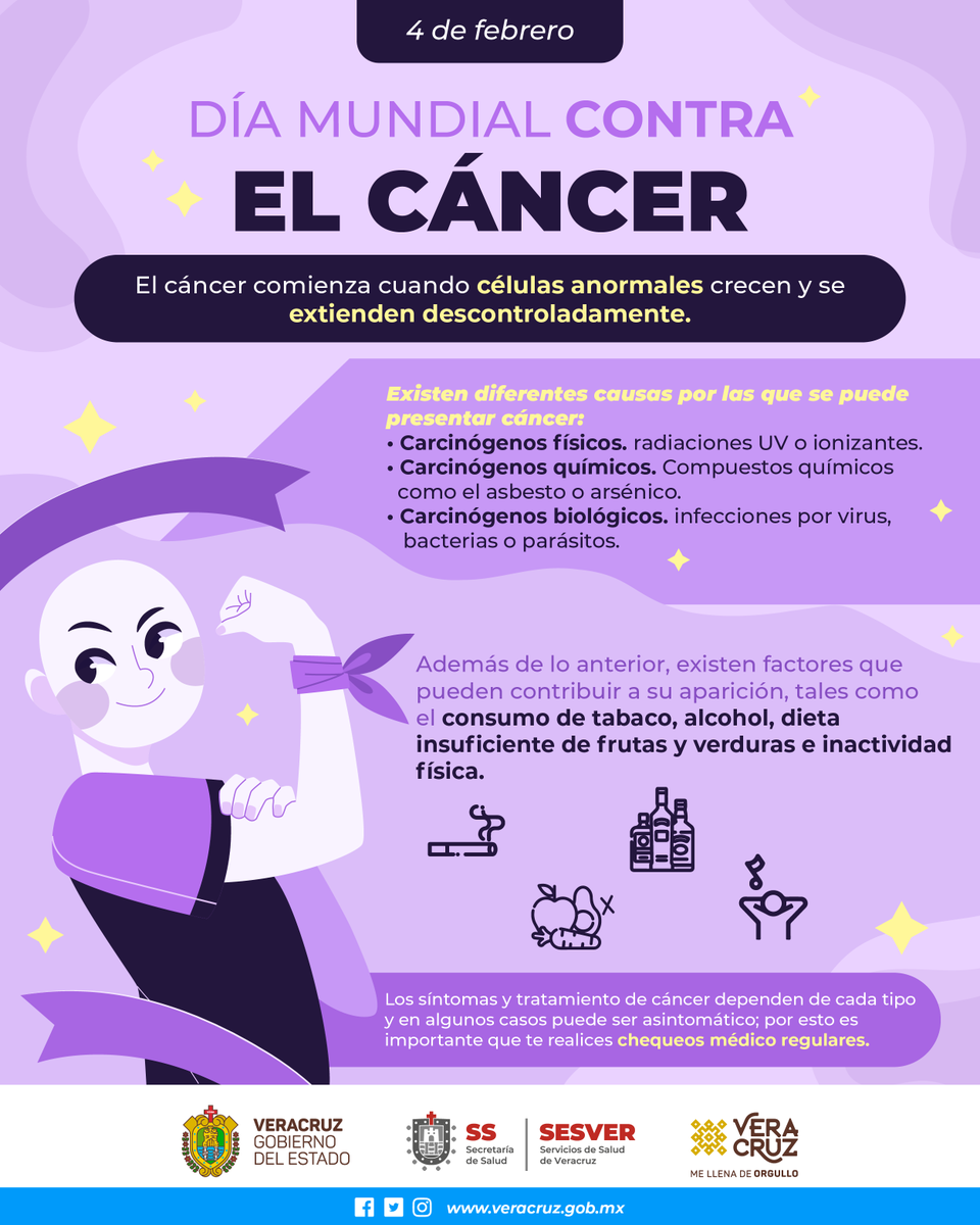 SSALUDVeracruz's tweet photo. 📅 4 de febrero | Día Mundial Contra el Cáncer. 

La detección temprana de cáncer puede salvarte la vida. ⚠️ Si notas cambios fuera de lo normal en tu cuerpo, acude inmediatamente a tu Unidad de Salud. 🏥 https://t.co/OIbiqudVC5