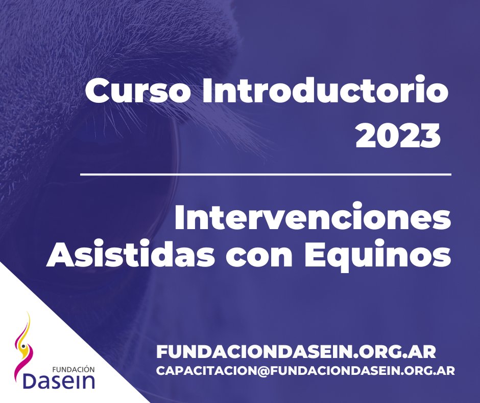 CURSO INTRODUCTORIO EN INTERVENCIONES ASISTIDAS CON EQUINOS.
Informes e inscripción: capacitacion@fundaciondasein.org.ar
Para más información sobre programas, costos y formas de pago ingresar a: bit.ly/3wVMbbW