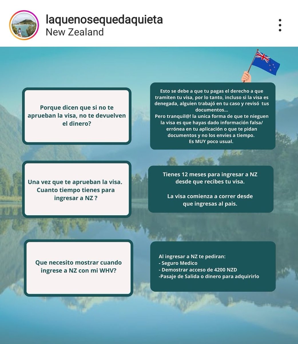 ayun_ayinray's tweet photo. Ojo chilenos 🇨🇱!! Se abrieron las postulaciones para visas working holiday a Nueva Zelanda. Les dejo algo de información 👇. Edades: entre 18 y 35 años!!

Si tienen dudas me escriben, yo feliz de dar una mano a quien lo necesite.

#chile
#workingholiday
#notearrepentiras https://t.co/HuQ25Ms3gs