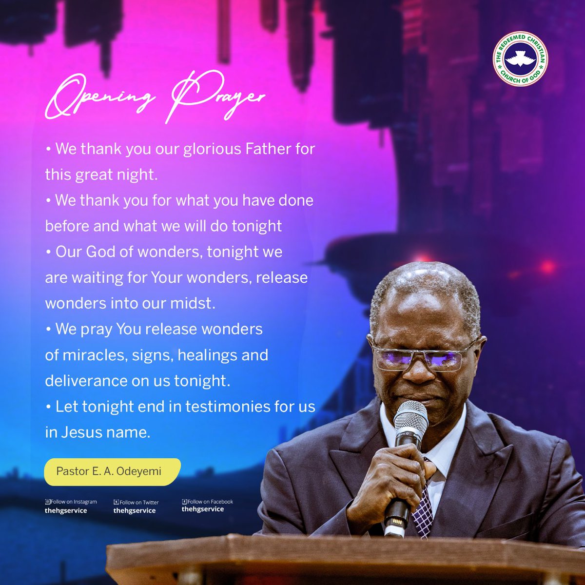 TheHGService's tweet photo. "O God of wonders, tonight, we are waiting for Your wonders; release wonders into our midst."

- Pastor E. A. Odeyemi 
Opening Prayer 

February 2023 Holy Ghost Service 
#Wonderful
#TheNatureOfGod https://t.co/cfdd91L2uQ