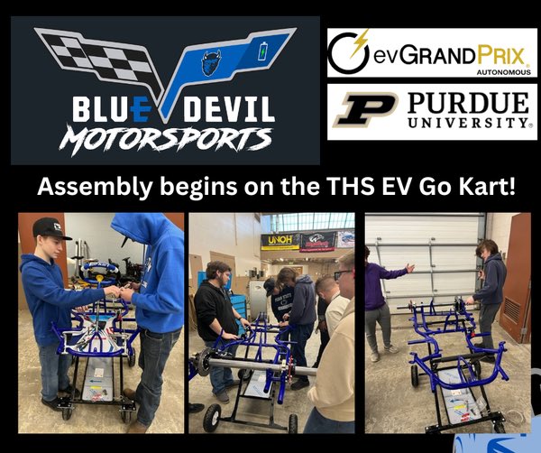 Cru33's tweet photo. Exciting new thing happening at THS: Blue Devil Motorsports! 

They’re currently in the building process of the project, putting together the electric kart. 

Next week I’ll be working with potential drivers by putting them in our esports racing sims to help them learn basics. https://t.co/H8mr9US8bG