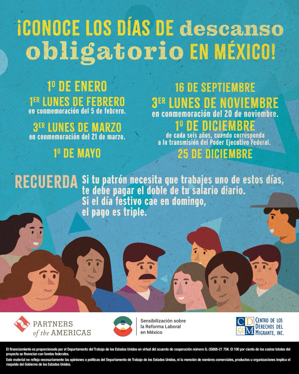 CDMigrante's tweet photo. Descansar #EsTuDerecho. Conoce los días feriados en México y ¡exige tu decanso! #VozyPoder https://t.co/VaNPRn8vak