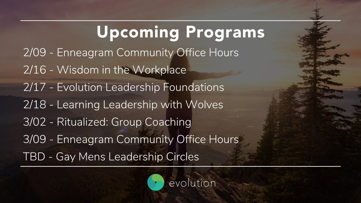 EvolutionSvc's tweet image. Evolution’s Core Events, Coaching Circles, and Trainings are thoughtfully designed to help people become more authentic, powerful leaders in any role – and their life. Check out our upcoming events in Feb &amp;amp; Mar, and click the link to learn more &amp;amp; register.
evolution.team/programs
