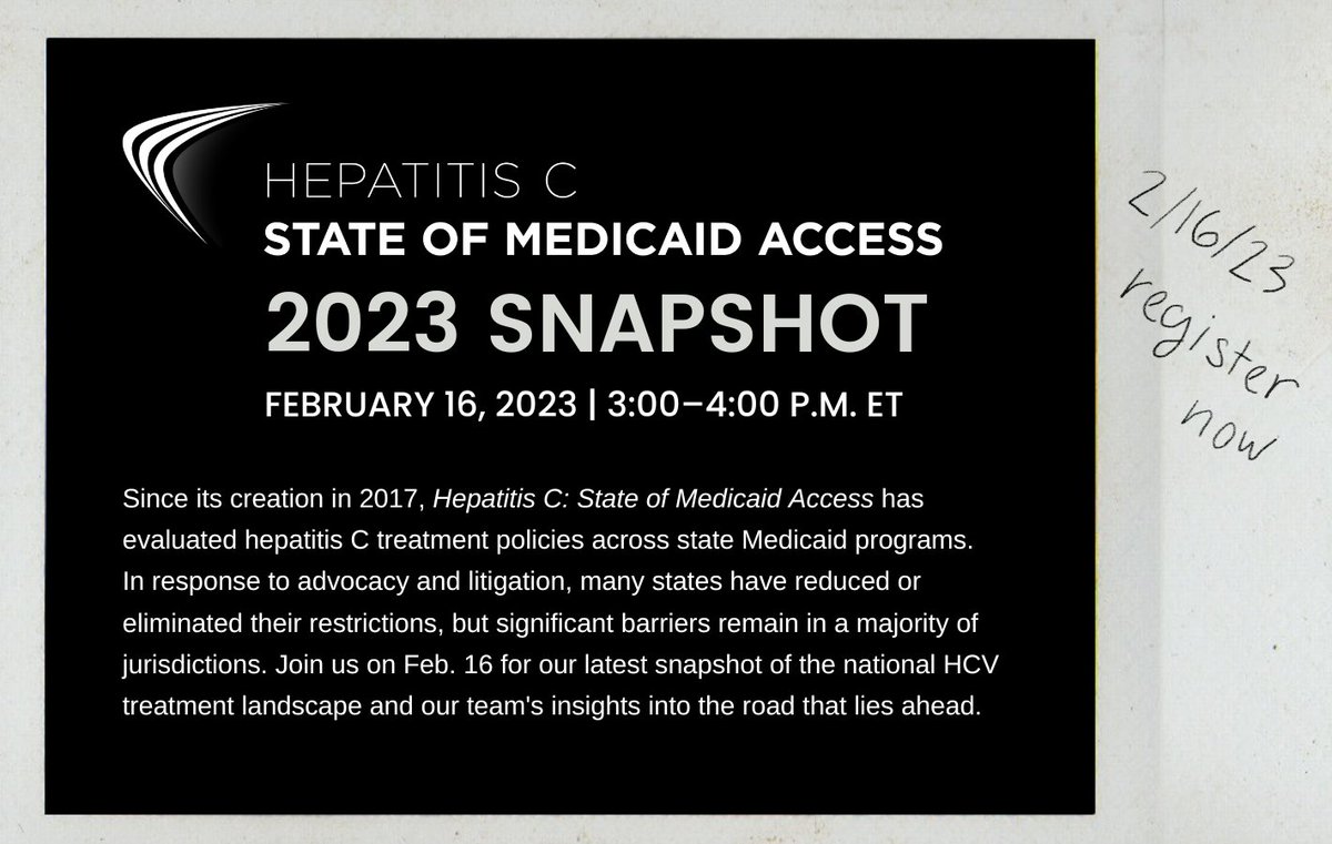 We've been hard at work with <a href="/HarvardCHLPI/">CHLPI</a> on updating our state grades for Medicaid recipients' ability to access #hepatitisC treatment.

Join our upcoming webinar on Thursday, Feb. 16 at 3:00 p.m. ET for an overview of this year's results! loom.ly/CG0iBVc

#hepC #HCV