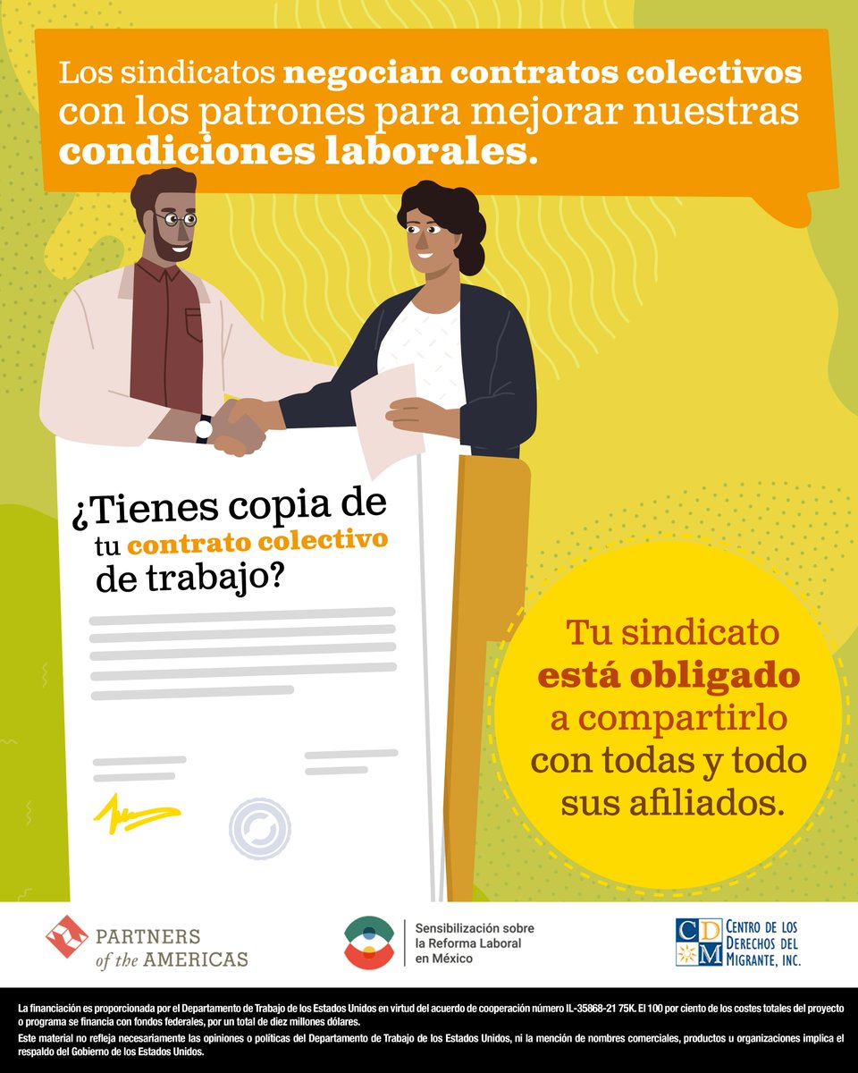 CDMigrante's tweet photo. ¡La información es poder! Si perteneces a un sindicato, tienes derecho a conocer los términos de tu contrato colectivo. Si lo tienes, ¡revísalo! Si no lo tienes, ¡exígelo! #ReformaLaboral #Vozypoder #LibertadSindical #DemocraciaSindical #LaReformaesTuya https://t.co/F8ImqJbNoW
