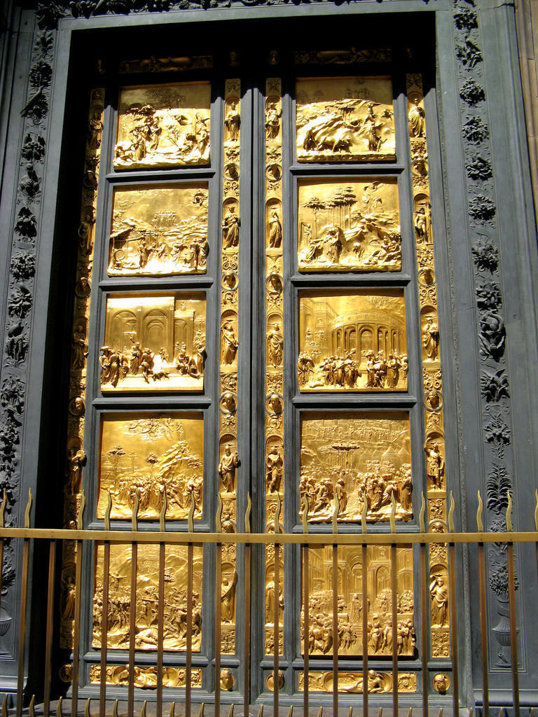 Gates of Paradise is the main gate of the Baptistry of Florence (Battistero di San Giovanni), located in front of the Cathedral of Santa Maria del Fiore, and ⁦@Architectolder⁩ is coming to see them this Fall. Lorenzo Ghiberti. 1452