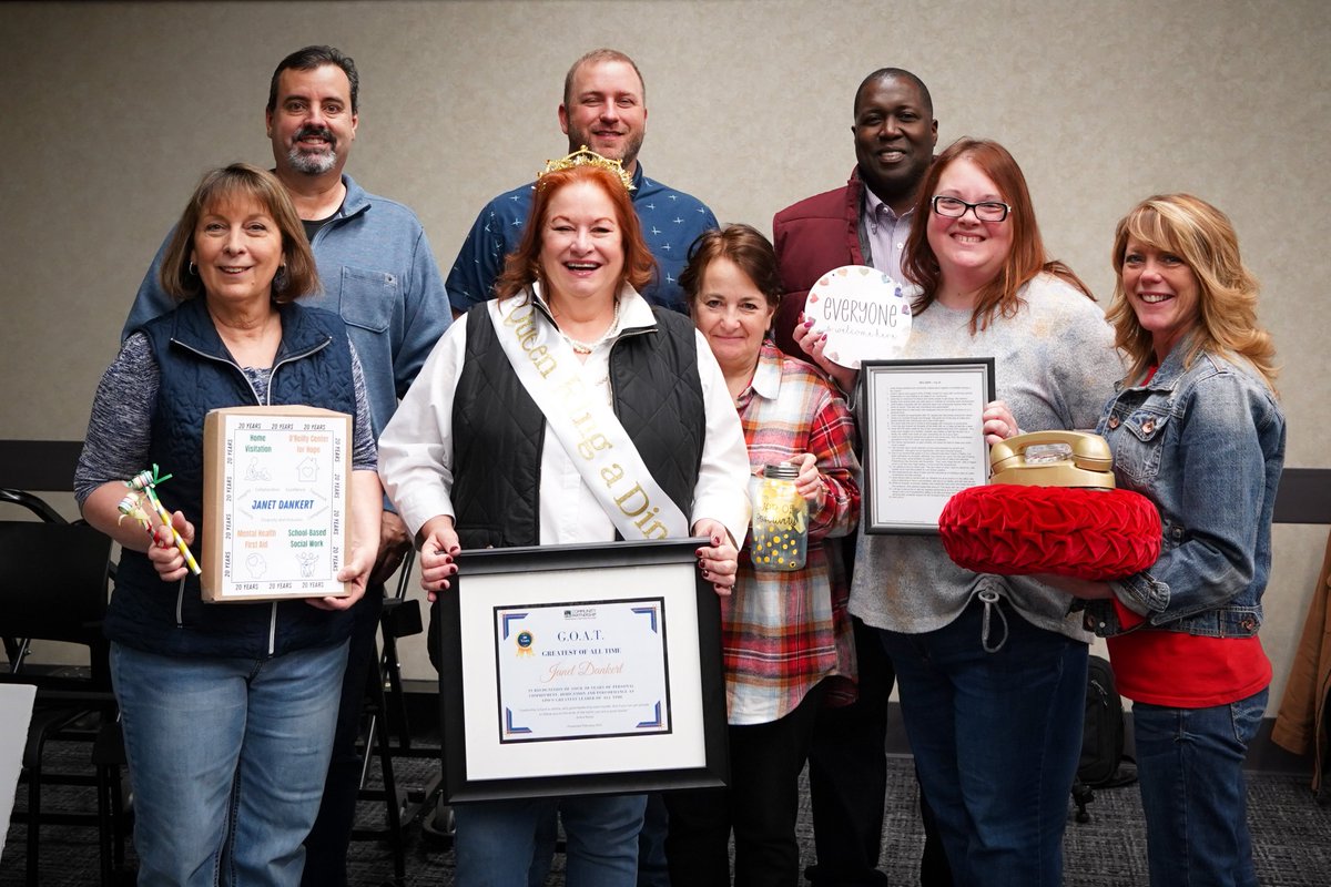 CPOzarks's tweet photo. Today our team celebrated with our President/CEO @JanetDankert for being with CPO for 20 years. We highlighted all of the ways that she has been a leader to our organization and community. We gave her a new title today, the G.O.A.T., as she is the greatest CPO leader of all time! https://t.co/PxipPcSrdx