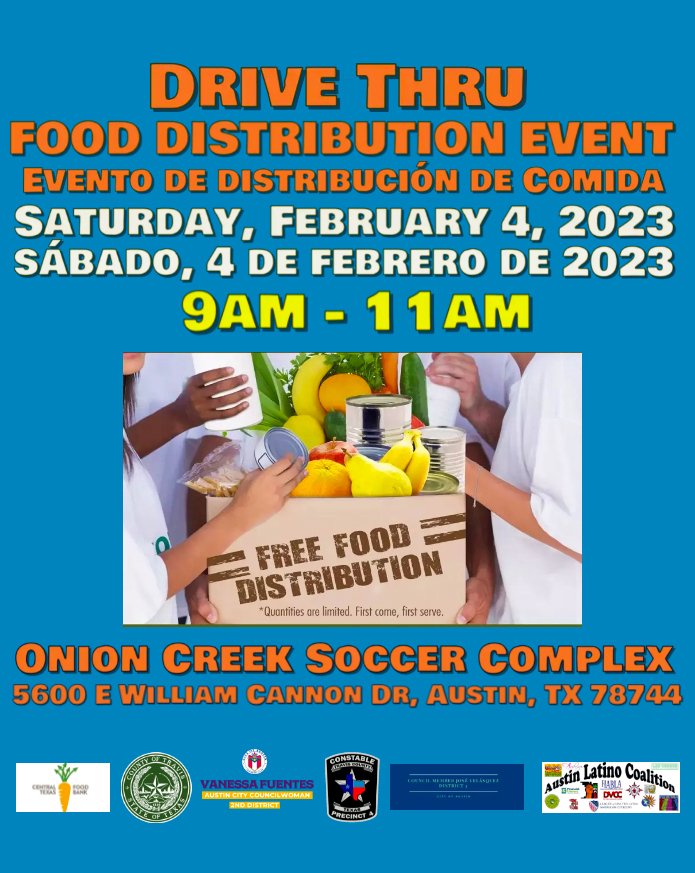 Food distribution event to support families affected by #austinicestorm. Brought to you by various community leaders including @AustinLatinoCo1 #JuntosPodemosMas #foodisuniversal