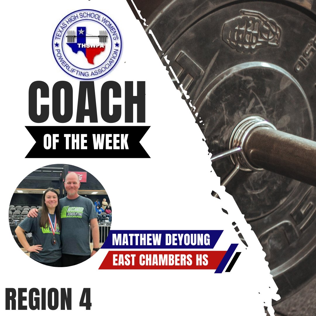 thswpa's tweet photo. Congratulations to Coach Matthew DeYoung @MWDeYoung from East Chambers HS for being selected as Region 4 Coach of the Week! Your coaching exemplifies hard work, integrity, and sportsmanship for all to see. Thank you from THSWPA! Keep up the good work. #thswpa #thswpar4 https://t.co/Kc3h4NMZP7