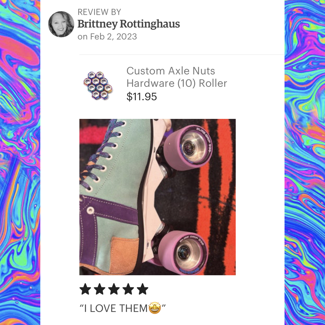 DefiantUpgrades's tweet photo. New friend Brittney posted this photo and 5-star review after adding some custom oil slick Defiant axle nuts to their setup.​​​​​​​​​

Thanks for support, Brittney!

#defiantupgrades #areyoudefgiant #iamdefiant #expressyourindividuality #rollerskate #rollerskati https://t.co/BdApy98Xw0