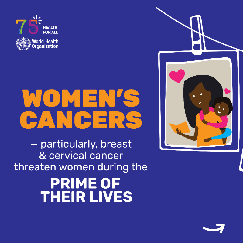 WHO's tweet photo. Today is #WorldCancerDay 

Each year, 1 million children lose their mother to #cancer. 💔

Cancer can trigger generational hardship &amp; perpetuate cycles of poverty. 

#CloseTheCareGap in cancer ⬇️