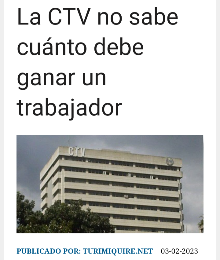 ¡Aunque usted no lo crea! El vendido secretario de la CTV, José Elías Torres, <a href="/jetorresv/">Jose Elias Torres V.</a>, dice que no sabe cuánto debe ganar un trabajador, porque palabras mas, palabras menos, no se han hecho cálculos con el régimen de Nicolás Maduro ¿Nunca va al mercado? INFELIZ