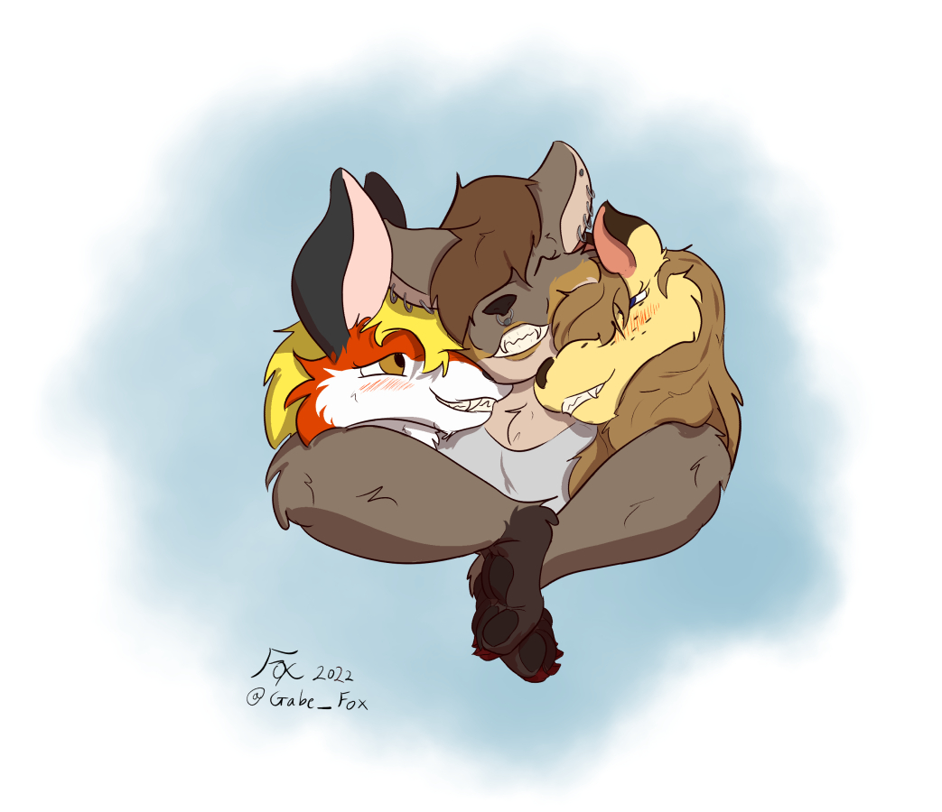 CoyoteCouch's tweet photo. an AMAZING piece of me and my wonderful partners by @Gabe_Fox 

i havent had time energy or money to show my love to these two as much as i would like - fox is an absolute hero <3 https://t.co/7OhF2NoGac