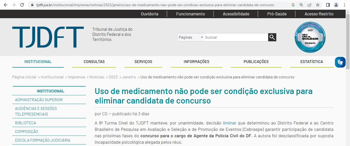 TeSindi's tweet photo. CONCURSO: Uso de medicamento não pode ser condição exclusiva para eliminar candidata de concurso
(Fonte: AsCom/TJDFT - 31.01.23)
https://t.co/U7ELPQrhzA https://t.co/yLkUMtaEUm