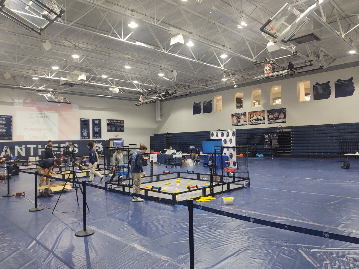 docWeeks's tweet photo. RoboPanthers finished a full day of setup for the annual FRA Robotics Tournament.  We'll be hosting 36 teams tomorrow!  Go RoboPanthers!  Thanks to @FRAathletics and FRA tech. and maintenance! @srcasey4 @FRApanthers @FRAHEADofUS @BetseyBachert https://t.co/PpisTX0bmi