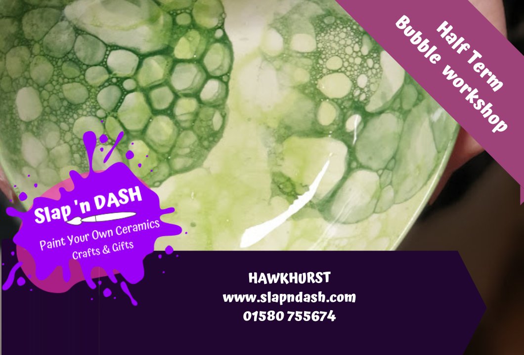 Bubble Blowing on Pottery

Step-by-Step Instruction for this fun project.
 
Choice - Plate/Bowl/Mug
Instruction
All materials 
Glazing &amp; Firing
Drink &amp; snack

collect after 1 week
Drop off-9 years +
slapndash.com/booking
#HalfTerm #pottery #workshop #kidsactivities #WhatsOn
