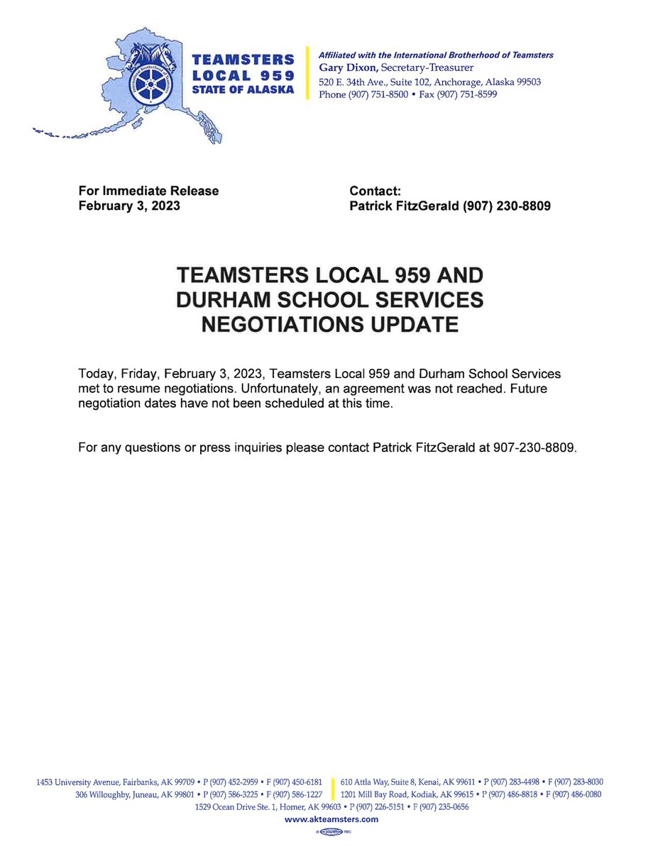 Local_959's tweet image. 🚨🚨🚨 TEAMSTERS LOCAL 959 AND DURHAM SCHOOL SERVICES NEGOTIATIONS UPDATE 🚨🚨🚨 #Alaska #TeamstersLocal959 #BusDrivers #Attendants #Monitors #Durham #Negotiations #FairContractNow