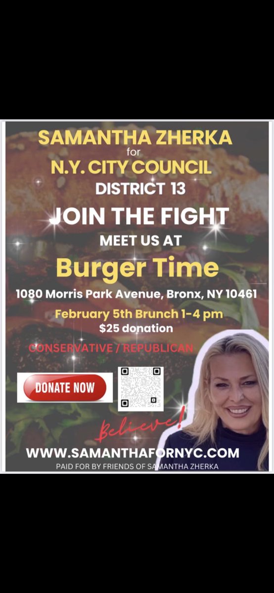 Join the fight with us February 5th at Burger Time! Come and enjoy brunch while meeting your  candidate. I look forward to seeing and speaking with all of you! #Samanthafornyc #burgertime #jointhefight #nycitycouncil #NYC #morrispark