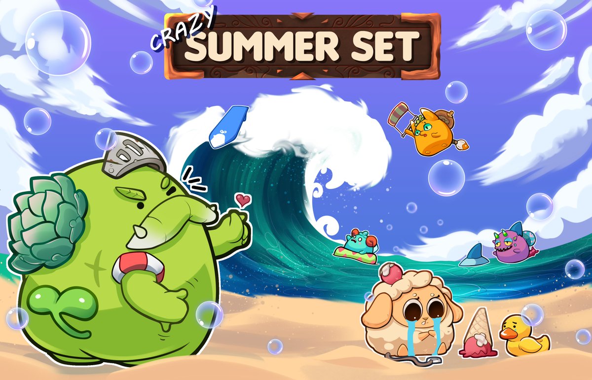 Delirium_artist's tweet photo. "Crazy summer set". illustration for my entry to the Axie Accessory Art Contest 
@AxieArtGallery 

@AxieInfinity
  
@AxieInfinityBR_
 
@AxieInfinity_ES

#AxieAccessoryArt #Axieart #AxieCreator  🫡 https://t.co/ivGImYMCI6