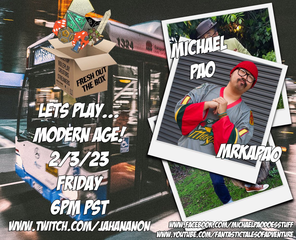 mrkapao's tweet photo. Let's play @GreenRoninPub's #ModernAGE #TTRPG tonight on @Fresh_OuttheBox! Dimension hopping and strangeness abound!

Watch LIVE tonight at 6PM PST via @TWITCH (https://t.co/CT9NdcRYoo).

@RockFact @CasualtyCDG #freshoutthebox #ttrpgcommunity #actualplays #streaming https://t.co/R2BlfP6Z1L
