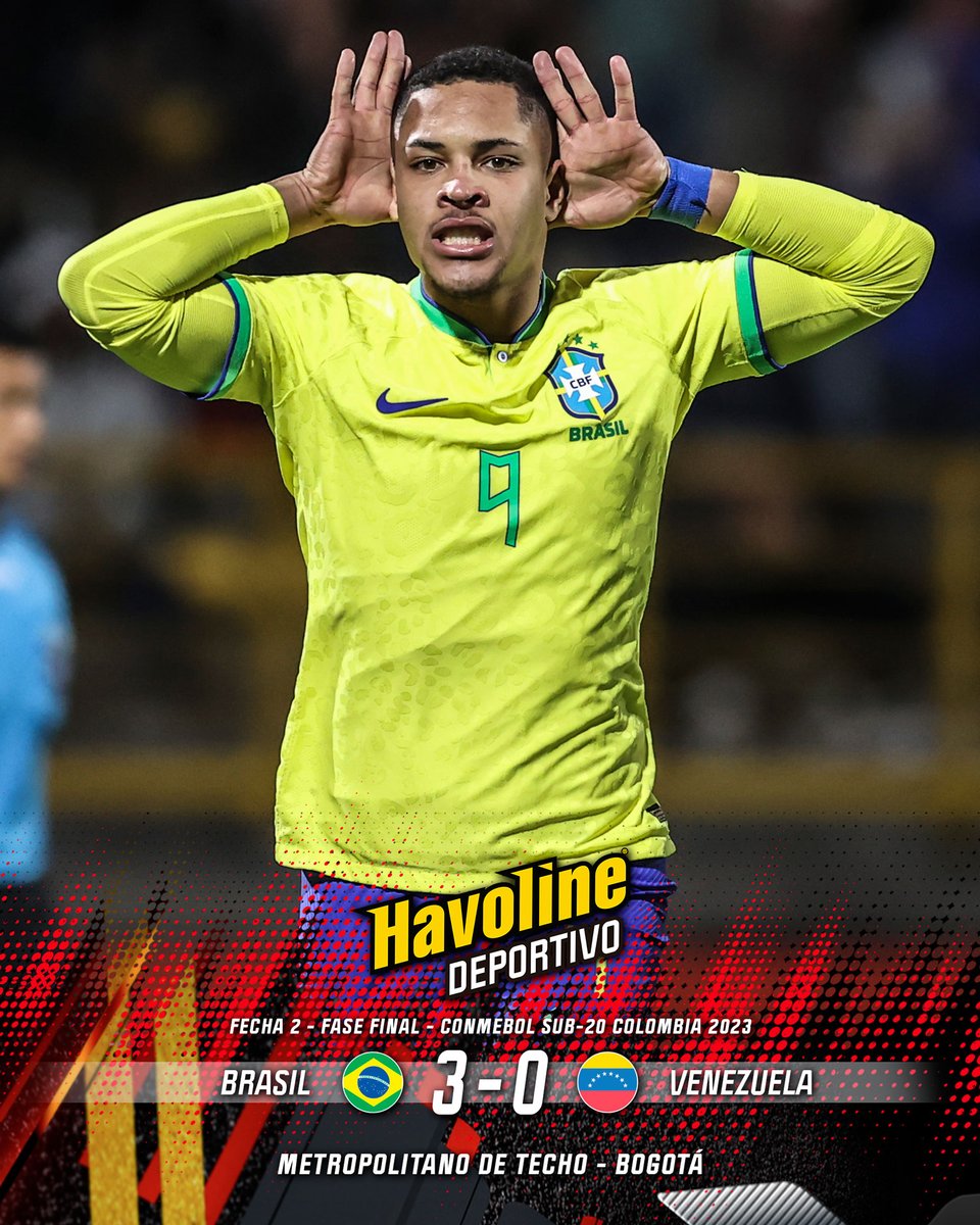 havolinedeport's tweet photo. 🟡¡GOLEADA DE LA VERDEAMARELA!🟢
#Brasil se impuso 3-0 a #Venezuela y quedará como líder, a falta de un partido para completarse la jornada de hoy en la Fase Final.
⚽️Vitor Roque, Pedrinho y Andrey Santos los anotadores
#ConmebolSub20 #FaseFinal #Fecha2 #BRAvsVEN #CreeEnGrande https://t.co/nkuIK3mrHS