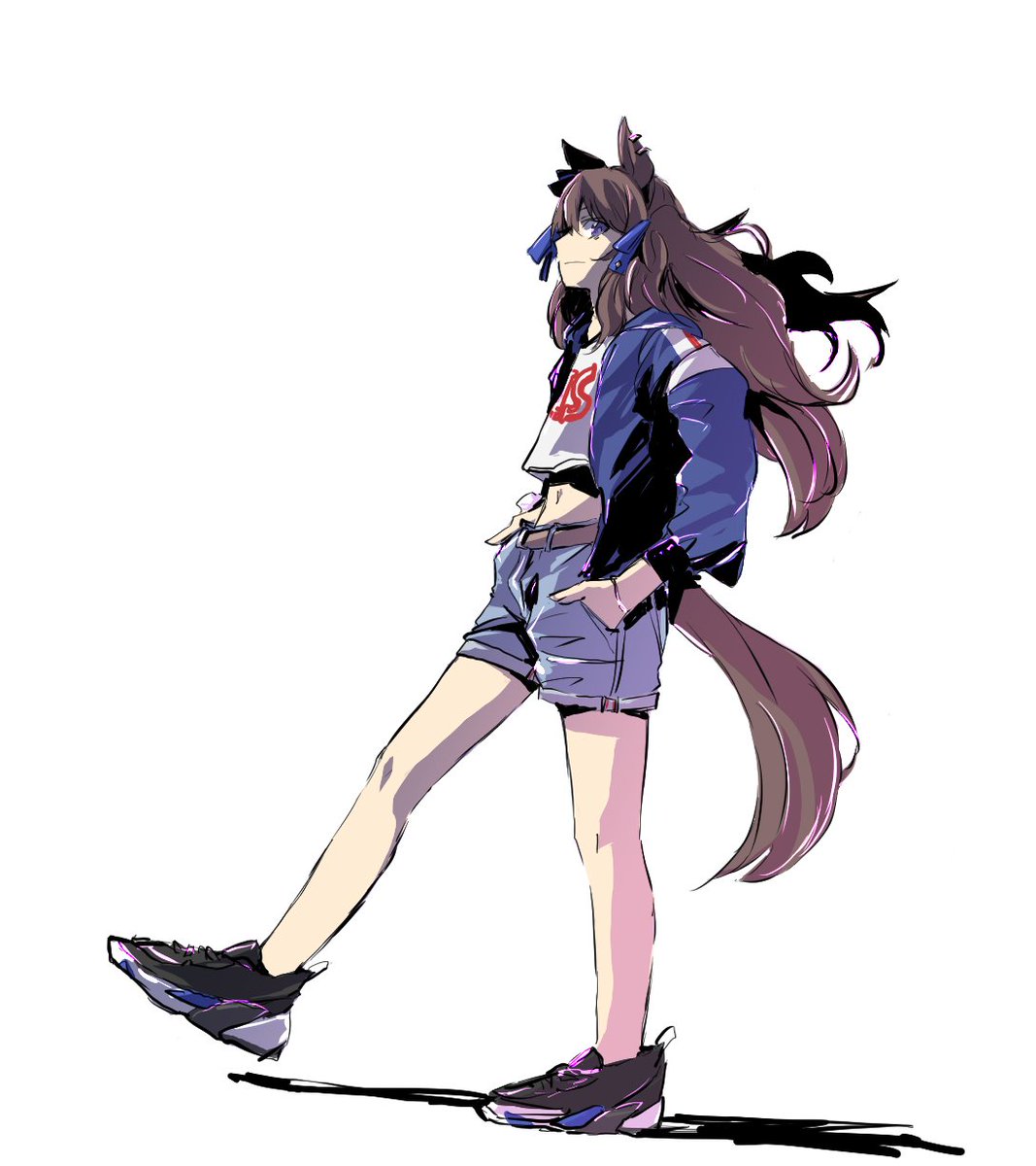 1girl solo horse ears shorts animal ears long hair jacket  illustration images