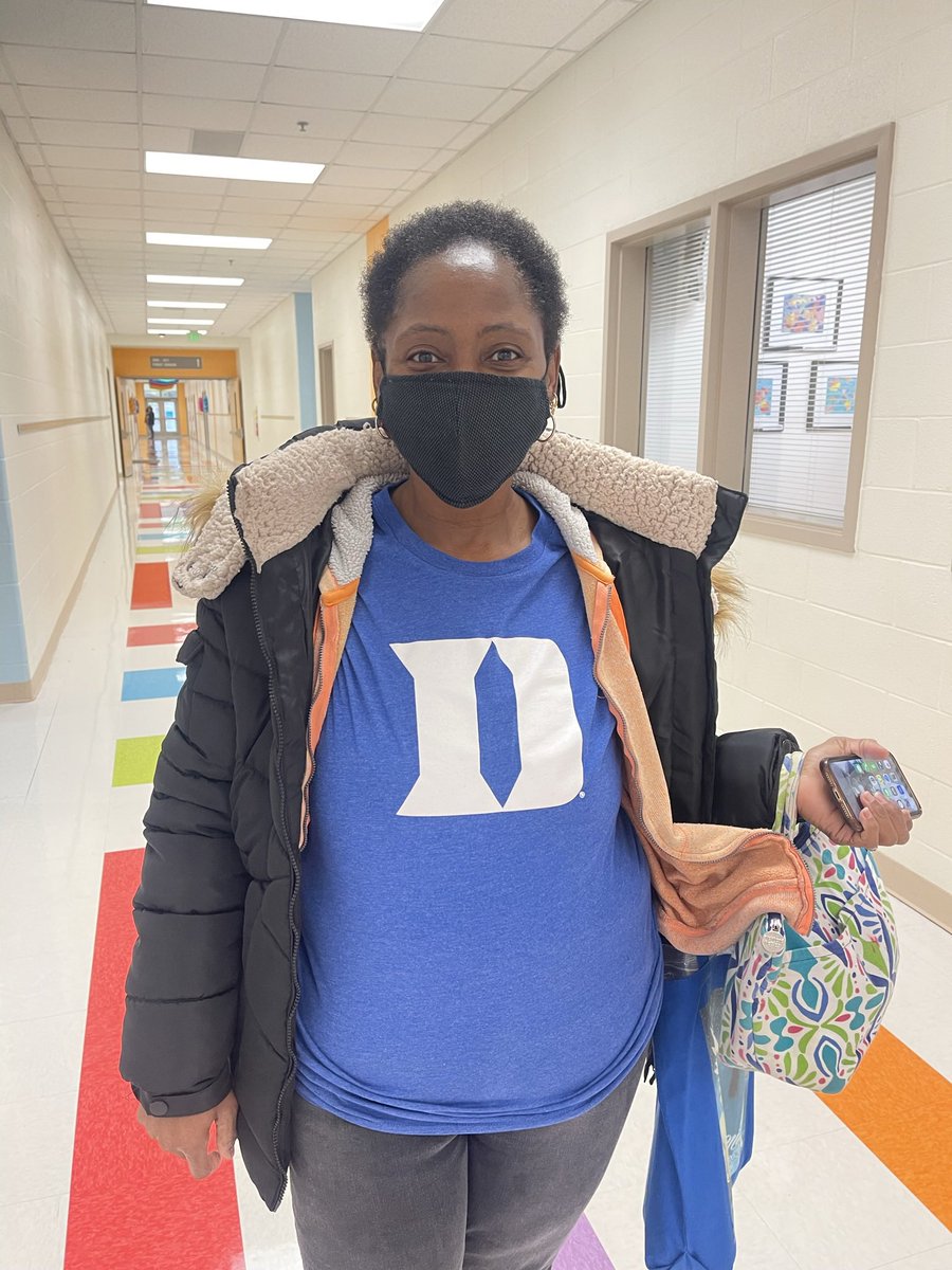 Tomorrow is a big day in triangle college basketball! Round one of the Battle of the Blues (<a href="/UNC_Basketball/">Carolina Basketball</a> v.  <a href="/DukeMBB/">Duke Men’s Basketball</a>)! We wore our favorite college gear to celebrate! <a href="/demetrice1908/">Demetrice Green</a> @MrWLamb