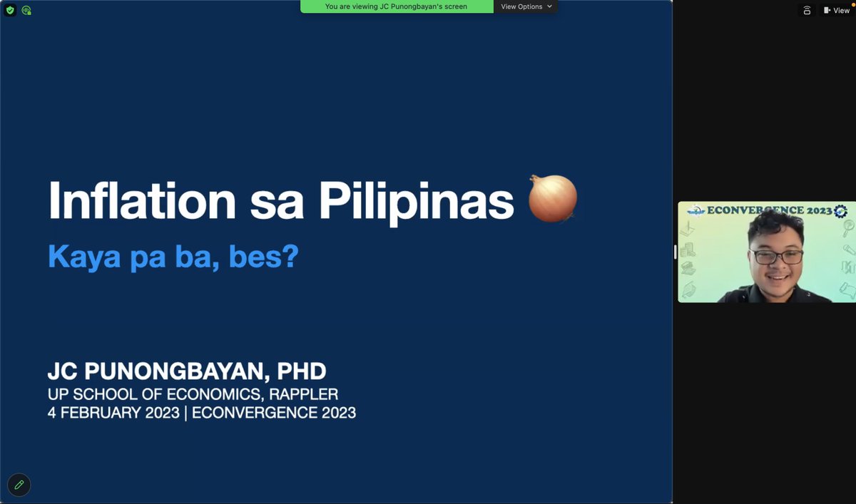 LOOK: The first speaker of #Econvergence2023 is Jan Carlo Punongbayan (<a href="/jcpunongbayan/">JC Punongbayan</a>) , Assistant Professor at the UP School of Economics, an economic columnist for Rappler, and co-founder of Usapang Econ. He will discuss the effects of inflation on the Philippine Economy.