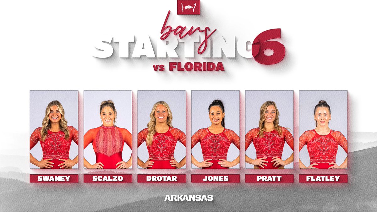 RazorbackGym's tweet photo. From the Gymnastics Palace of Mid-America, tonight's lineups! ⬇️ https://t.co/8dDc6At3Gm