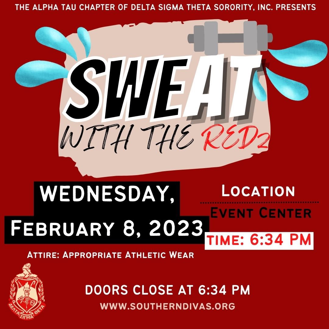 __SouthernDivas's tweet photo. Want to get in the gym but don’t know when or where to start?  Join the ladies of the Alpha Tau Chapter of Delta Sigma Theta Sorority, Inc. in “SweAT with the Redz”, where we host an introductory workout and meditation session! Register at using the link in our bio.#DST #AlphaTau https://t.co/Nb32nLYO7j