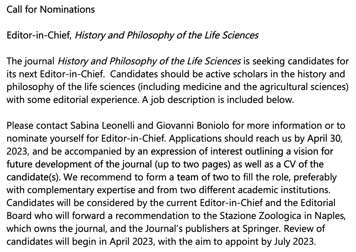 Katie Kendig (@katiekendig) on Twitter photo History and Philosophy of the Life Sciences is looking for its next Editors-in-Chief: HPS & STS scholars of the world apply! (before 30 April). For more info, contact: Sabina Leonelli & Giovanni Boniolo. resource-cms.springernature.com/springer-cms/r… <a href="/SabinaLeonelli/">Sabina Leonelli</a> <a href="/HPLSjournal/">History and Philosophy of the Life Sciences</a> History and Philosophy of the Life Sciences is looking for its next Editors-in-Chief: HPS & STS scholars of the world apply! (before 30 April). For more info, contact: Sabina Leonelli & Giovanni Boniolo. resource-cms.springernature.com/springer-cms/r… <a href="/SabinaLeonelli/">Sabina Leonelli</a> <a href="/HPLSjournal/">History and Philosophy of the Life Sciences</a>