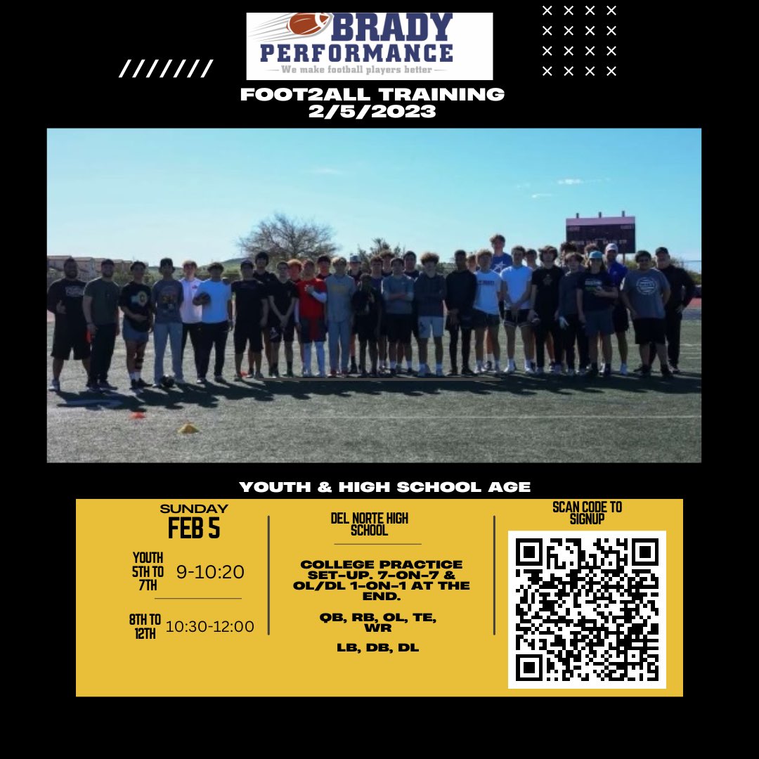 CoachDougBrady's tweet image. Group training this Sunday. Youth at 9AM, HS at 10:30AM. Membership options for better rates. DM to inquire. Signup through QR code or this link: bradyperformance.com/event-calendar… #quarterbacktraining #runningbacktraining #receivertraining #offensivelinetraining #defensivelinetraining