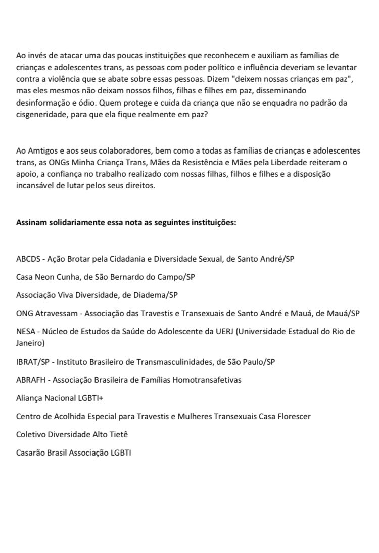 biaselles's tweet photo. O AMTIGOS vem sofrendo ataques desde a matéria do G1 sobre o acompanhamento de crianças e adolescentes trans! Fica aqui a carta de ONGs de mães e pais em apoio ao serviço do HC-USP, essencial para nossos filhos e filhas. https://t.co/t2amJ1JYMG
